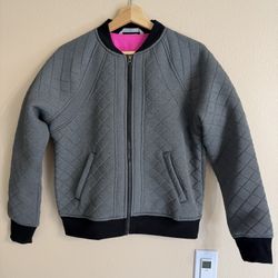 Athleta Quilted Infusion Bomber Jacket Womens Size M Midweight Soft Gray Black