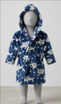 Blue Shark Plush Hooded Baby Robe - Size 0-9M