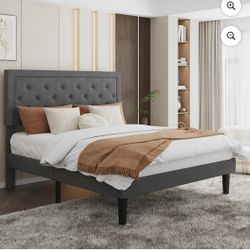 Dark Gray Diamond Tufted Bed Frame - GB002