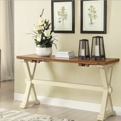 Multi Purpose Writing Desk in Two Tone Antique Cream and Brown Finish 