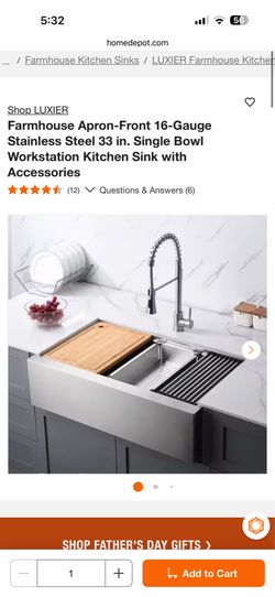 Shop LUXIER Farmhouse Apron-Front 16-Gauge Stainless Steel 33 in. Single Bowl Workstation Kitchen Sink with Accessories