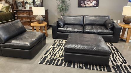 60% OFF! Emilia Top-Grain Leather Modular Sofa + Ottoman