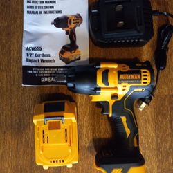 AlloyMan Half Inch Drive Large Body High Torque Impact Wrench Kit With Battery And Charger 550 Ft Pounds Of Torque