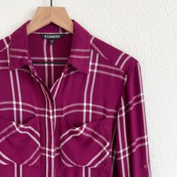 EXPRESS Plaid Button Down Shirt Women’s XS NWOT