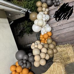 USED Party decor  !! Balloon Garland, Number 1 Stand, Straw Bales 