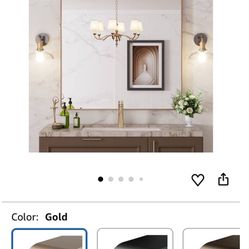 LOAAO 36”X36” Gold Bathroom Mirror, Rounded Rectangle Gold Frame Mirror, Brushed Gold Bathroom Vanity Mirror Wall-Mounted, Anti-Rust, Tempered Glass, 