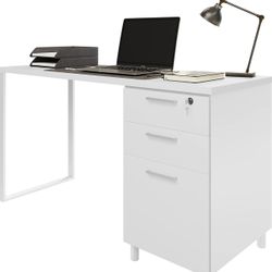 48 Inch White Industrial Wood Desk with Filing Drawer and Storage
