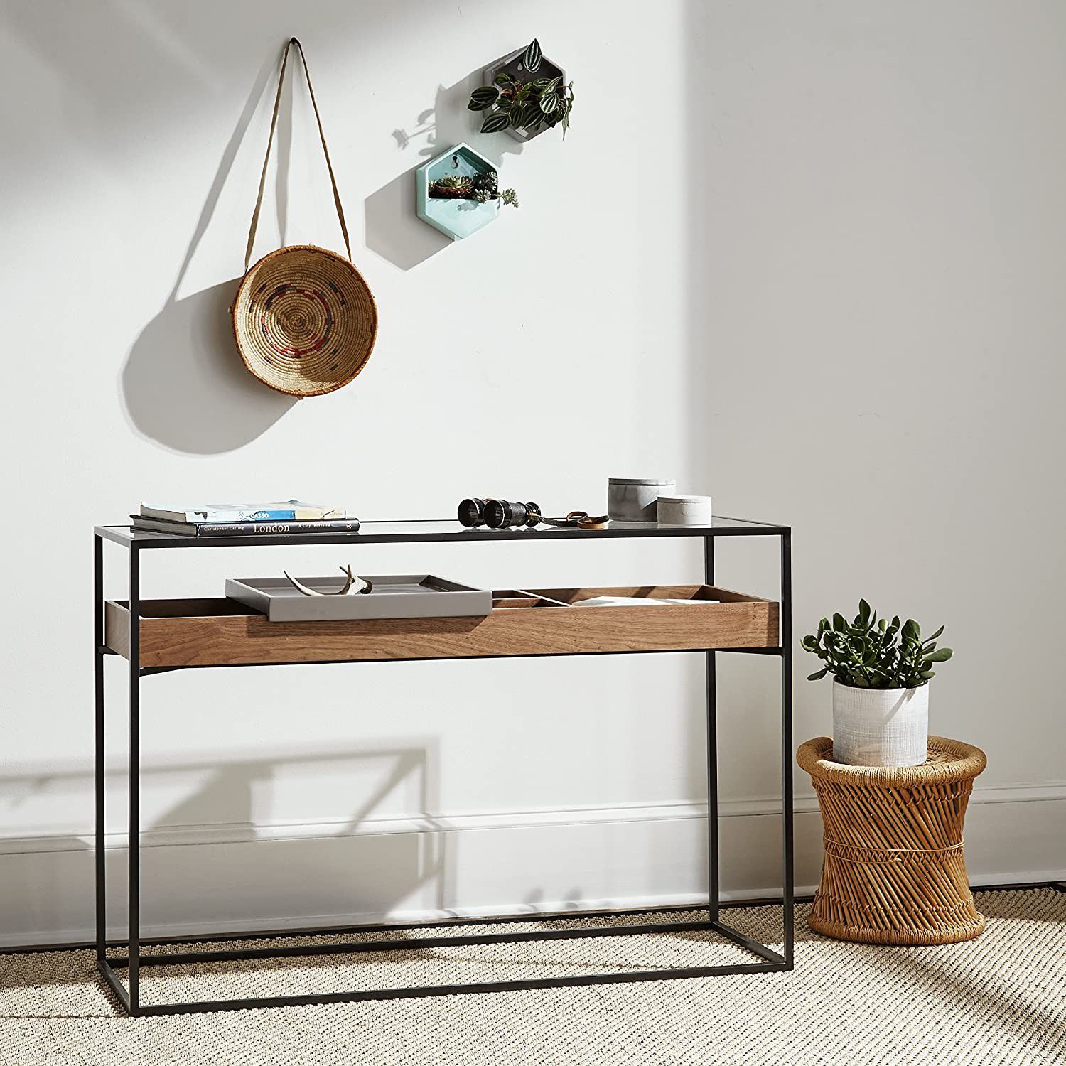 Modern Industrial Cabinet Table with Storage, Walnut