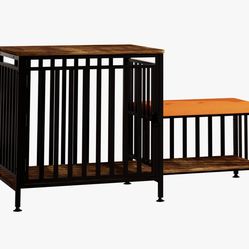 Furniture Style Dog Crate With Entryway Shoe Bench, Indoor Pet Kennel With Wooden Top And Storage Design For Small And Medium Dogs