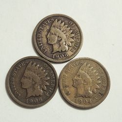 3 Indian Head Cents - Antique U.S Coins