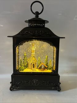 Lighted Snow Globe Lantern  Church  Nativity Swirling Glitter 10.5" X 7"
