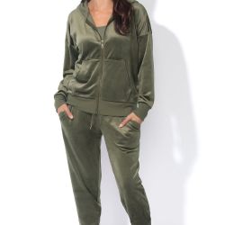 Felina Velour Hoodie & Jogger Set – Deep Olive, XS