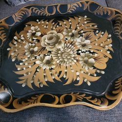 Vintage Large Hand Painted Large Toleware Tray 17x21
