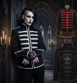 Men's Gothic Hussar Jacket Napoleonic 1800s Black Military Parade Coat Handmade
