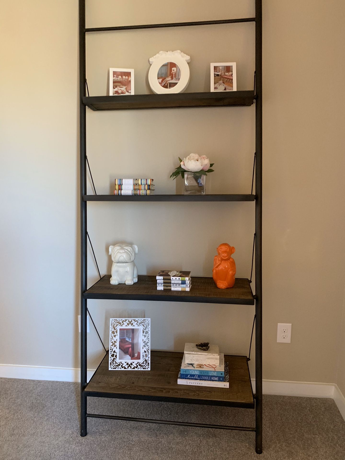 Iron Pipe Wall Mount Ladder Bookcase