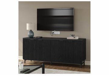 Black Fluted TV Stand with Cabinet Doors
