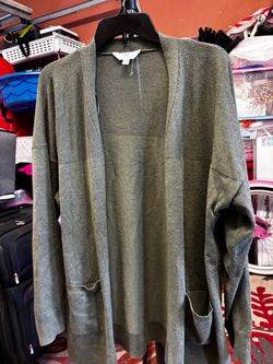 Olive Green Open Front Knit Cardigan