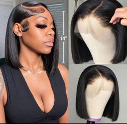 Human Hair Wig 13x4 HD Lace Frontal Glueless 180 Density Pre Plucked 14" 1B