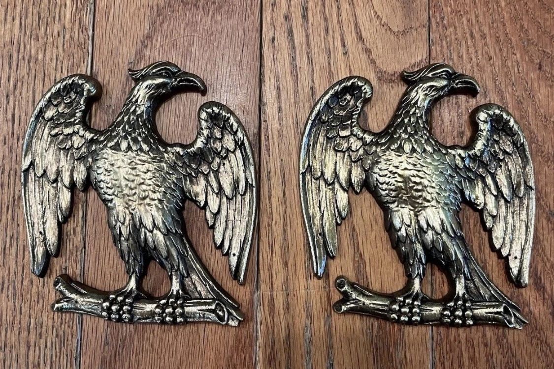 Vintage MCM Eagle Hanging Plaque Plastic Resin Retro Pair 2 Lot Mini Small