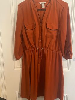 H&M Rust-Orange Long Sleeve Shirt Dress