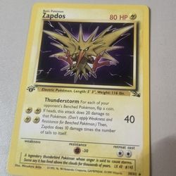 Zapdos Pokemon Card 80 HP Electric 1st Edition 30/62 