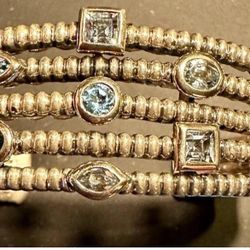 FREE SHIPPING!  Town & Country 925 Sterling Silver & 14k Blue Topaz Cuff Bracelet 6.5”