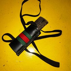 Vintage Textured Butane Lighter with Gucci-Style Leather Neck Holster & Lanyard