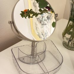 Double-Sided Vanity Mirror with Acrylic Organizer Base
