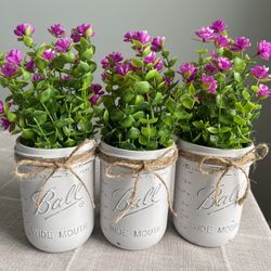 Chalk Painted & Distressed Mason Jar Vases 3 For $18