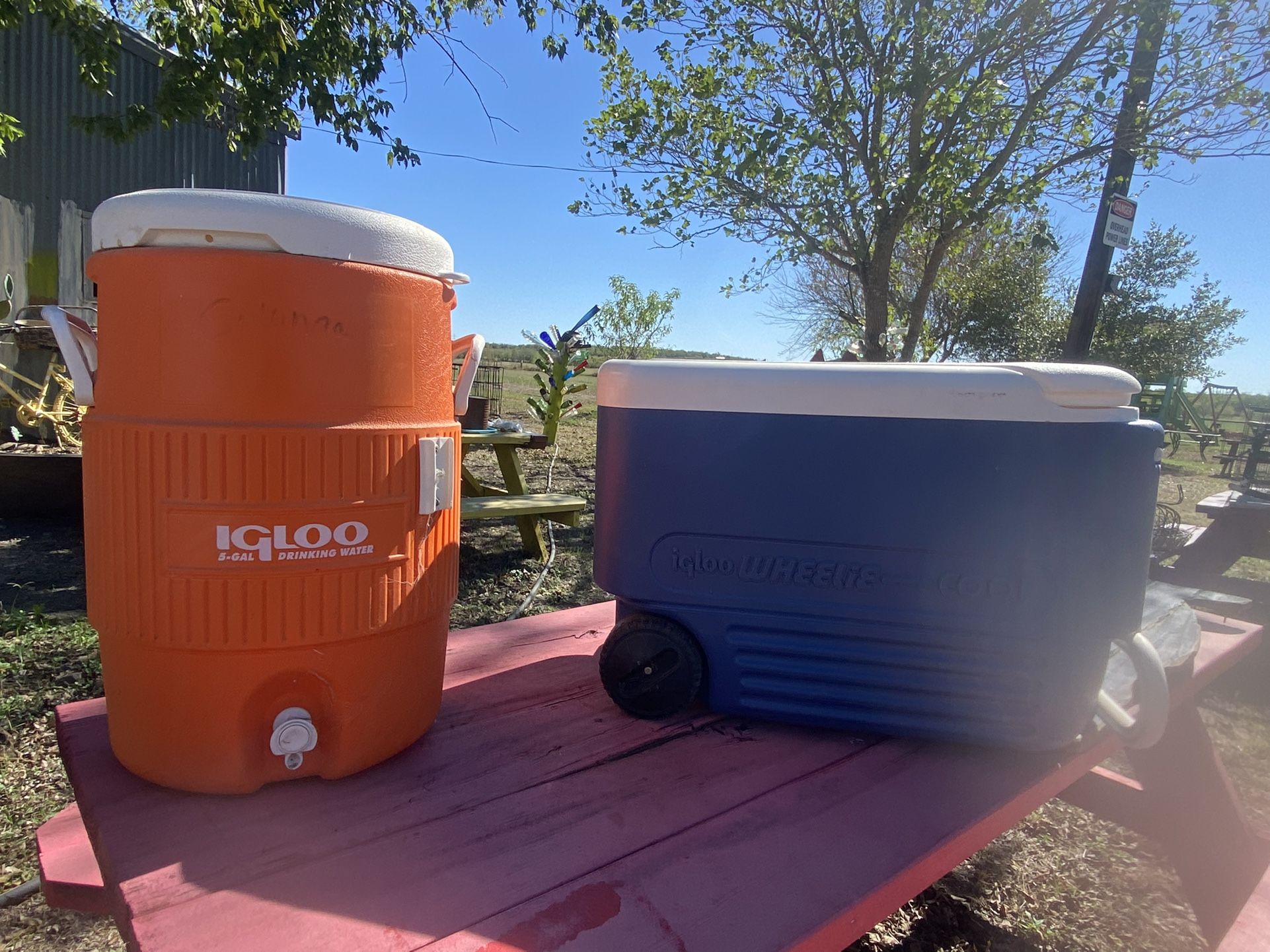 Blue Ice Chest $25 And 5 Gal Orange Water Chest $15