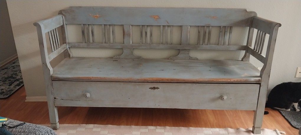 Vintage (antique?) Solid Wood Bench With Drawer