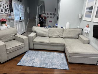 Sofa with pull out sleeper + storage + side chair