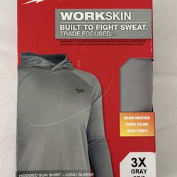 Milwaukee Workskin Hooded Sun Shirt Long Sleeve, 3x Gray, New