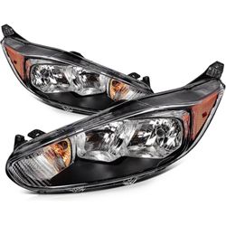 Headlight Assembly for ford Fiesta 2014-2018 Onyx Black Housing Clear Lens Driver and Passenger Side Headlamp D2BZ13008H