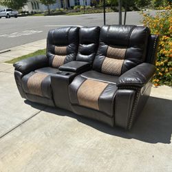 Dual Reclining Loveseat – Premium Faux Leather, Cup Holders & Storage