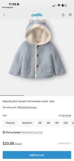 Carters boys 9m hooded jacket