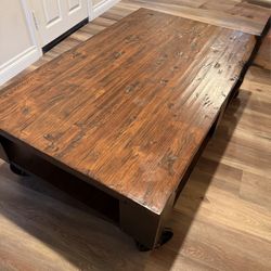 Contemporary Coffee Table With  Shelf and Metal Casters