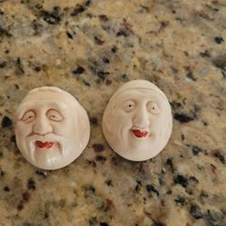 Set of 2 Antique Sake Cups Japanese Faces