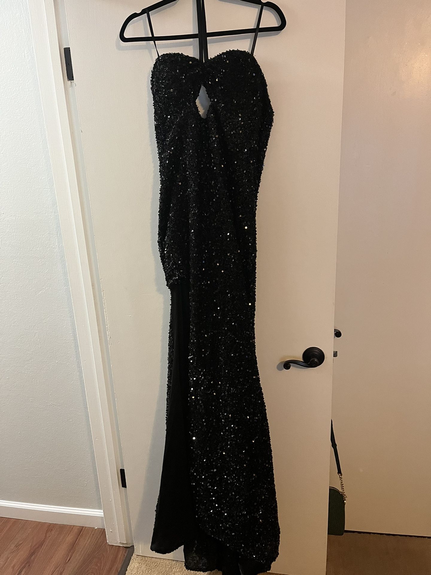 Black Sequins Long Dress With Side Split