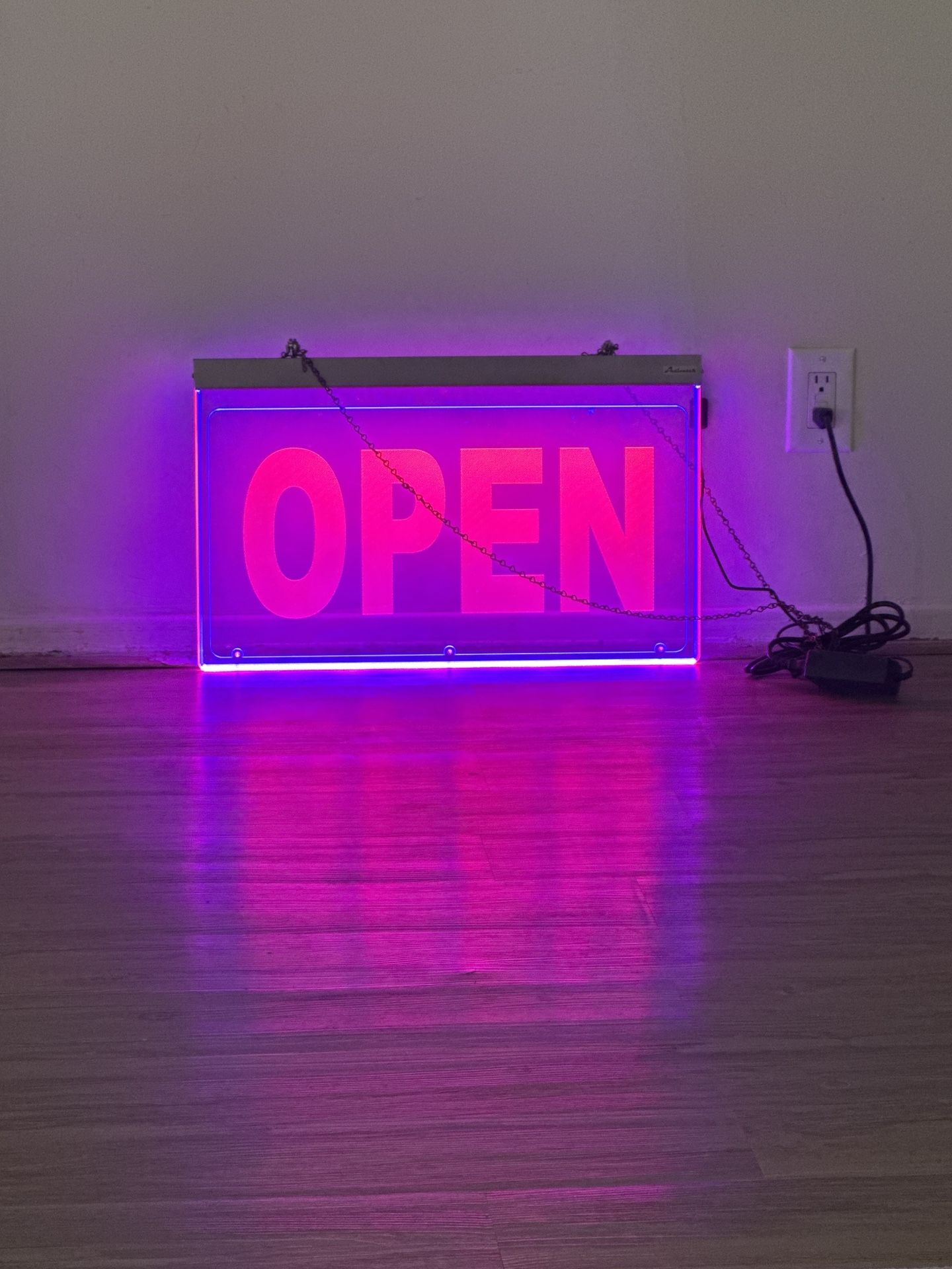 Plexiglass LED OPEN sign blue and pink