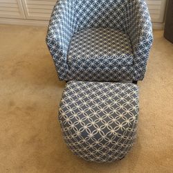 Grey Blue Chair With Foot Rest