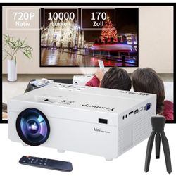  Mini Portable Projector, 1280 x 720P 200 Inch Screen HD Video Projector, 10000LM Home Theater Beamer, Compatible with Laptop, TV Stick, HDMI, USB, iP