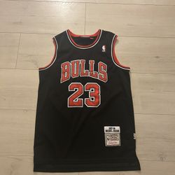 Mitchell and Ness Black and Red Bulls Jersey 23 