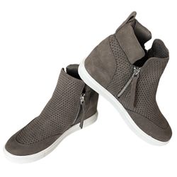 Madden Girl Wedgie Casual Sneaker Gray/White Side Zipper Size 10M NWOB