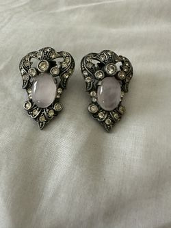Pale Pink Stone & Silver Metal Earrings 