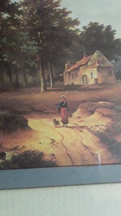 Antique small wooden framed print 10"x9"
