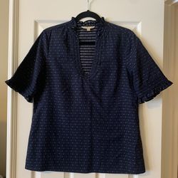 Joe’s Navy Short Sleeve Blouse with Polka Dots