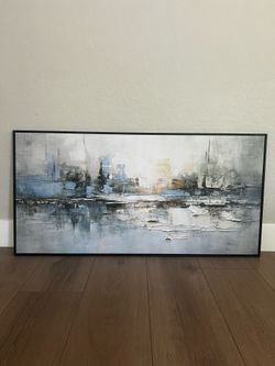 BRAND NEW 48x24 "Reflective Horizon" Black Framed Textured Abstract Urban Art