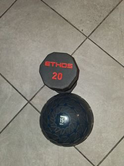 20lb dumbell n 15lb medicine ball