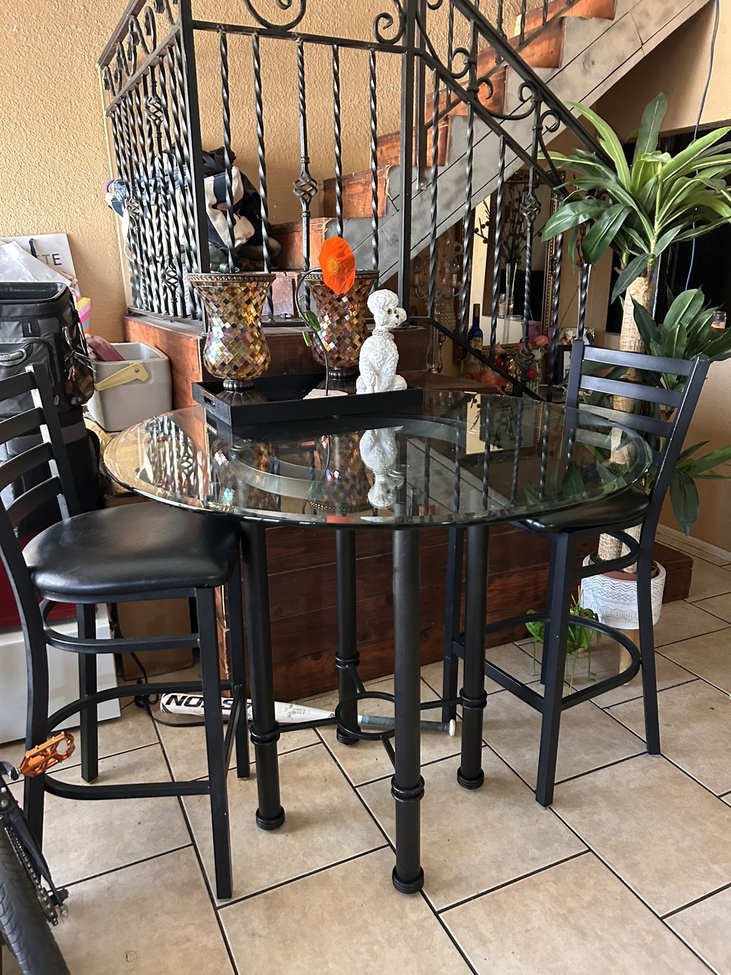 Tall Table And 2 Stools. $160